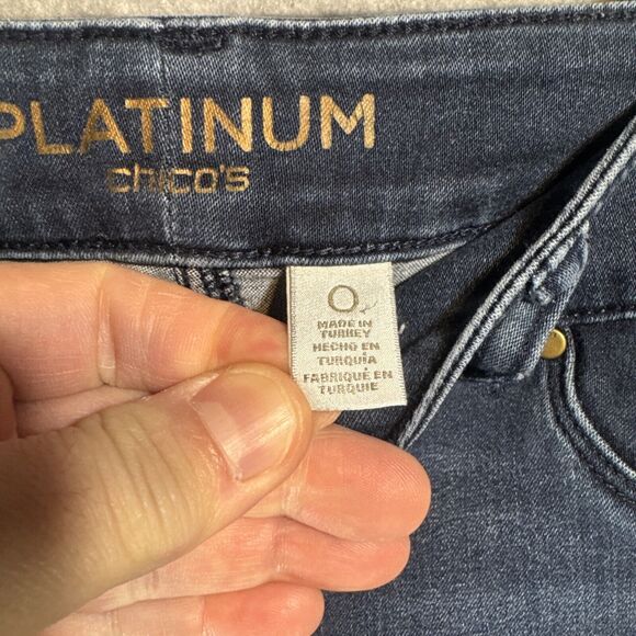 Chicos Platinum Jeans Womens Size 0 Reg Slim Tapered Mid Rise Denim Dark Blue - Picture 3 of 8